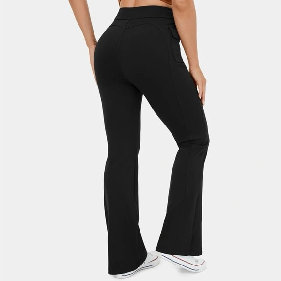 Halara High Waisted Button Side Flap Pocket Flare Casual Cargo Pants - Picture 2 of 4